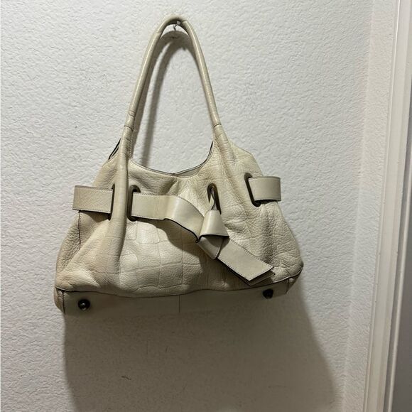 white house black market cream bag belted genuine leather satchel bag - Picture 2 of 14